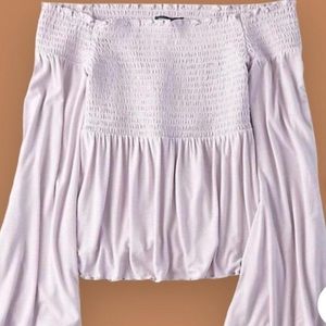 COPY - American Eagle Women’s S Smocked Lavender Purple Blouse Long Sleeve Crop…